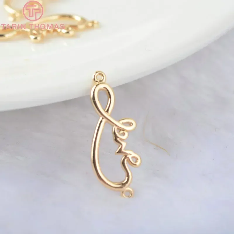 (1015)6PCS 21x8MM 24K Gold Color Brass Love Connect Charms Pendants High Quality Diy Jewelry Findings Accessories wholesale