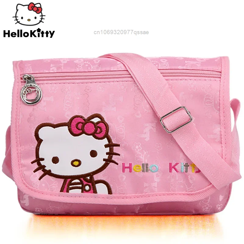 

Sanrio Embroidery Hello Kitty Pink Zipper Shoulder Bag for Elementary School Kindergarten Girls' Fashion Cartoon Medium Bag