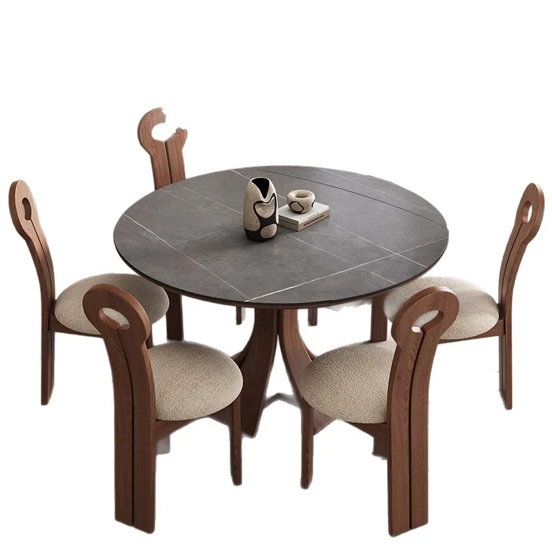 

Slate dining table is retractable for home small apartment Internet celebrity French minimalist style ash round dining table