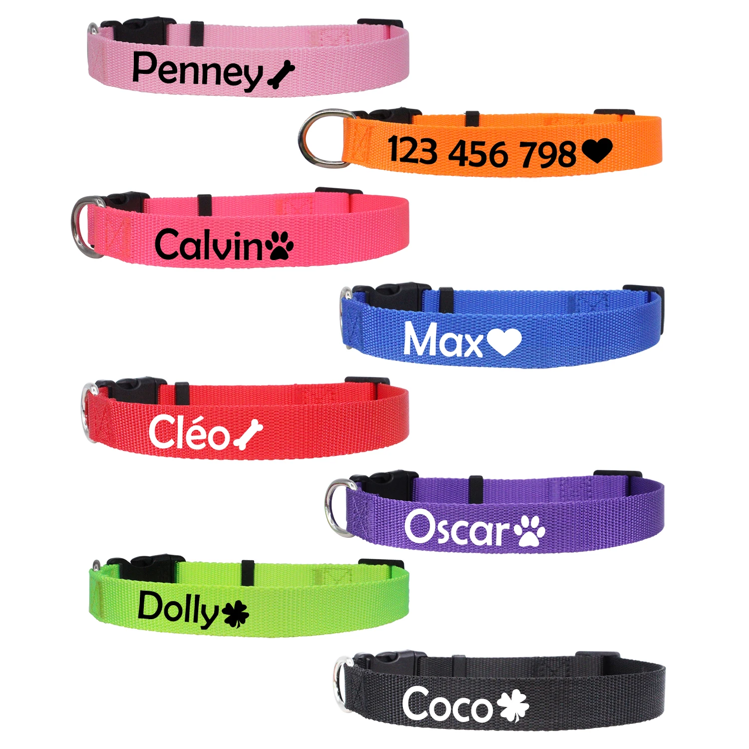 Custom Dog Collar Pet Personalized ID Collar Name and Phone Number with Cute pattern Nylon Necklace Small Medium Large Acessory
