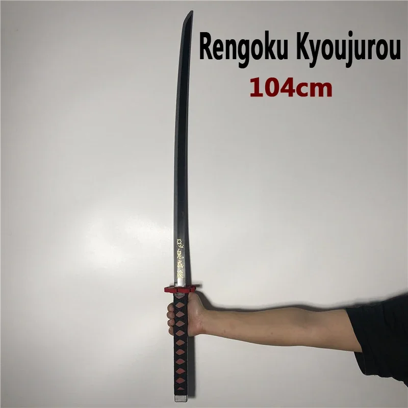 Cosplay 1:1 Demon Slayer Sword Rengoku Kyoujurou Black Sowrd Anime Ninja Knife  Sword Weapon PU Model Gift 104cm