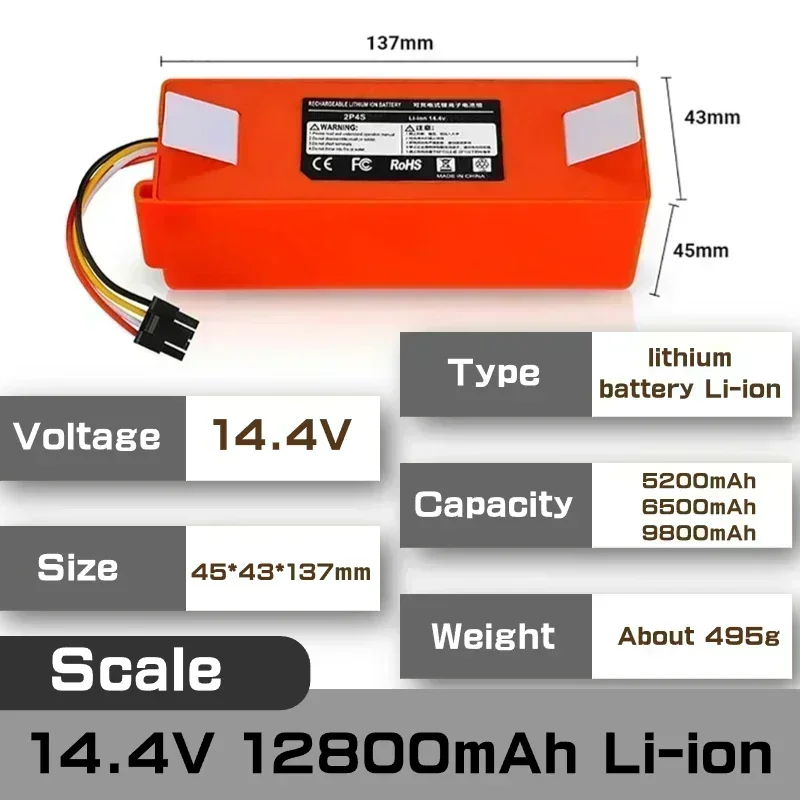 

14.4V rechargeable Battery 5200mAH/12800mAh Robotic For Xiaomi Original Roborock S55 S60 S65 S50 S51 S5 MAX S6 Parts