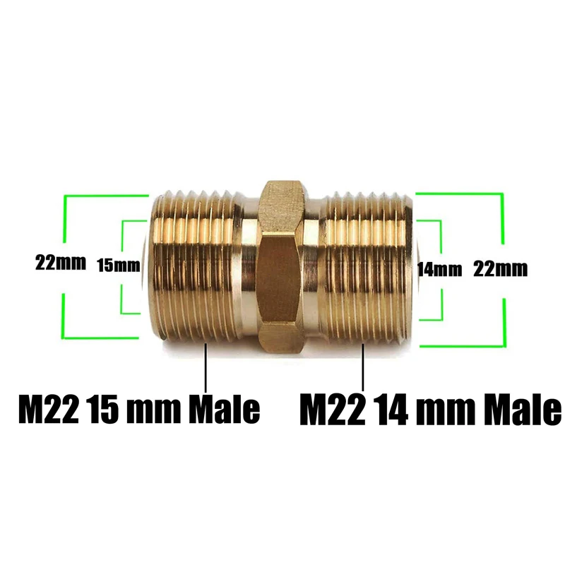 Adaptador de conexão rápida macho para pistola de alta pressão, conexões de mangueira, M22, 15mm a M22, 14mm