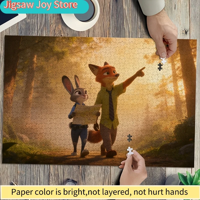 1000-teiliges Disney Zootopia Judy & Nick Wilde Poster-Puzzle – Denkspiel für Kinder und Erwachsene, Herausforderndes Puzzle für die ganze Familie