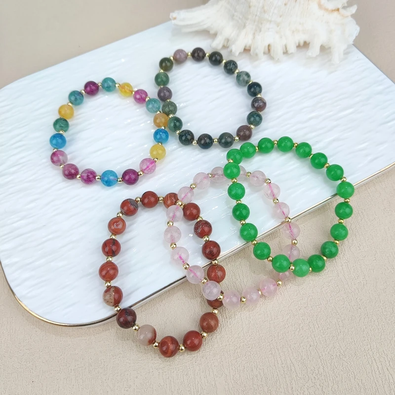 8MM الكريستال الطبيعي الأصفر اليشم الفيروز مطرز سوار، الملونة الأحجار الكريمة مطاطا سوار سحر الأزياء والمجوهرات #3