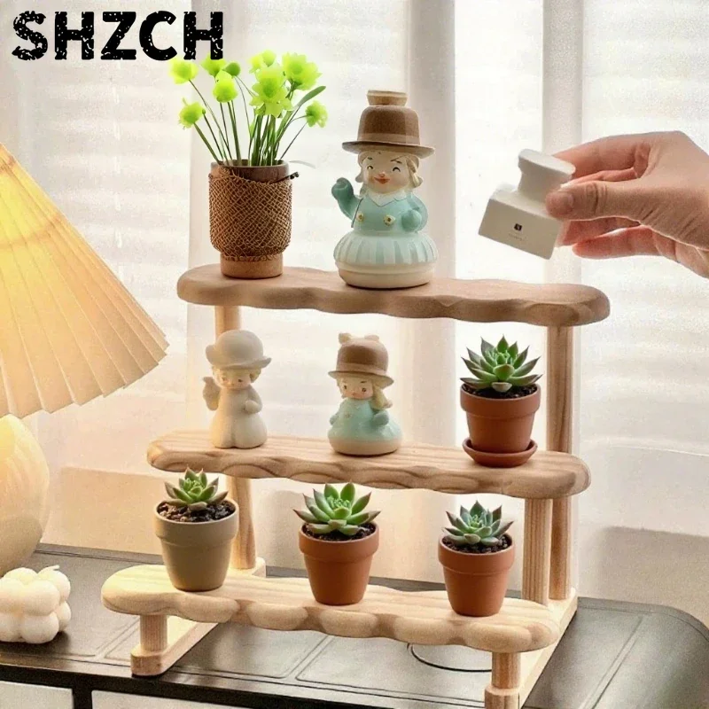 New 2/3 Tier Trapezoidal Wooden Display Shelf Desktop Riser Stand for Perfume Figures Dolls Office Stationery Storage Organizer