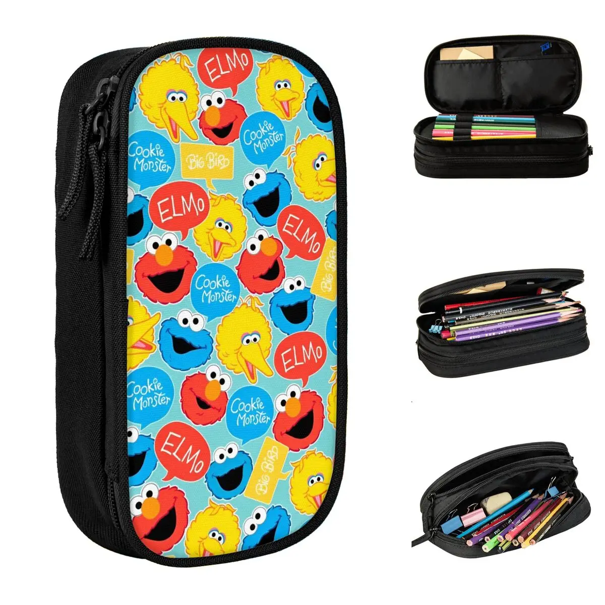 Sesame Street Characters Pencil Case Fashion Cookie Monster Cartoon Pen Holder Bag Girls Boys Big Capacity Students Pencilcases