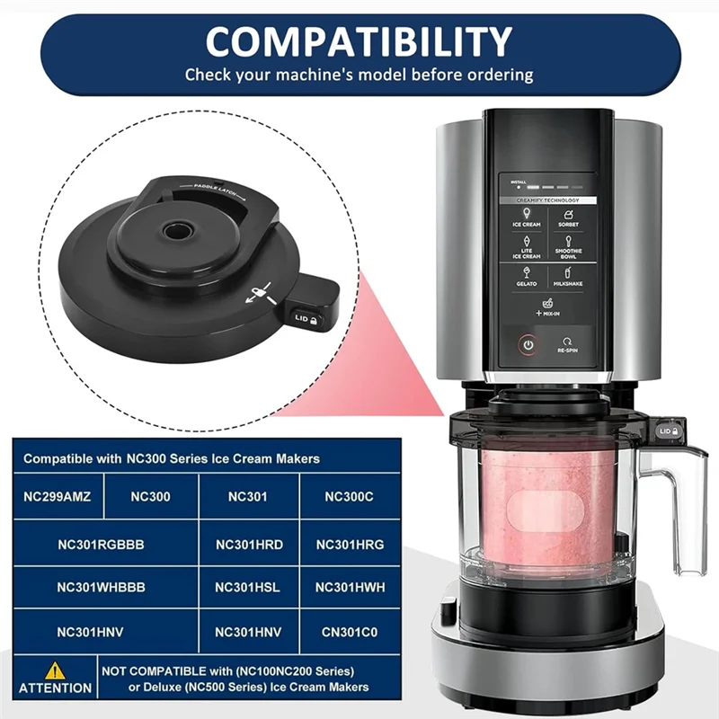 حلقة الختم متضمنة غطاء وعاء خارجي بديل لسلسلة Ninja NC299AMZ/NC300 NC301/CN305A صانع الآيس كريم غطاء وعاء كريم-A77