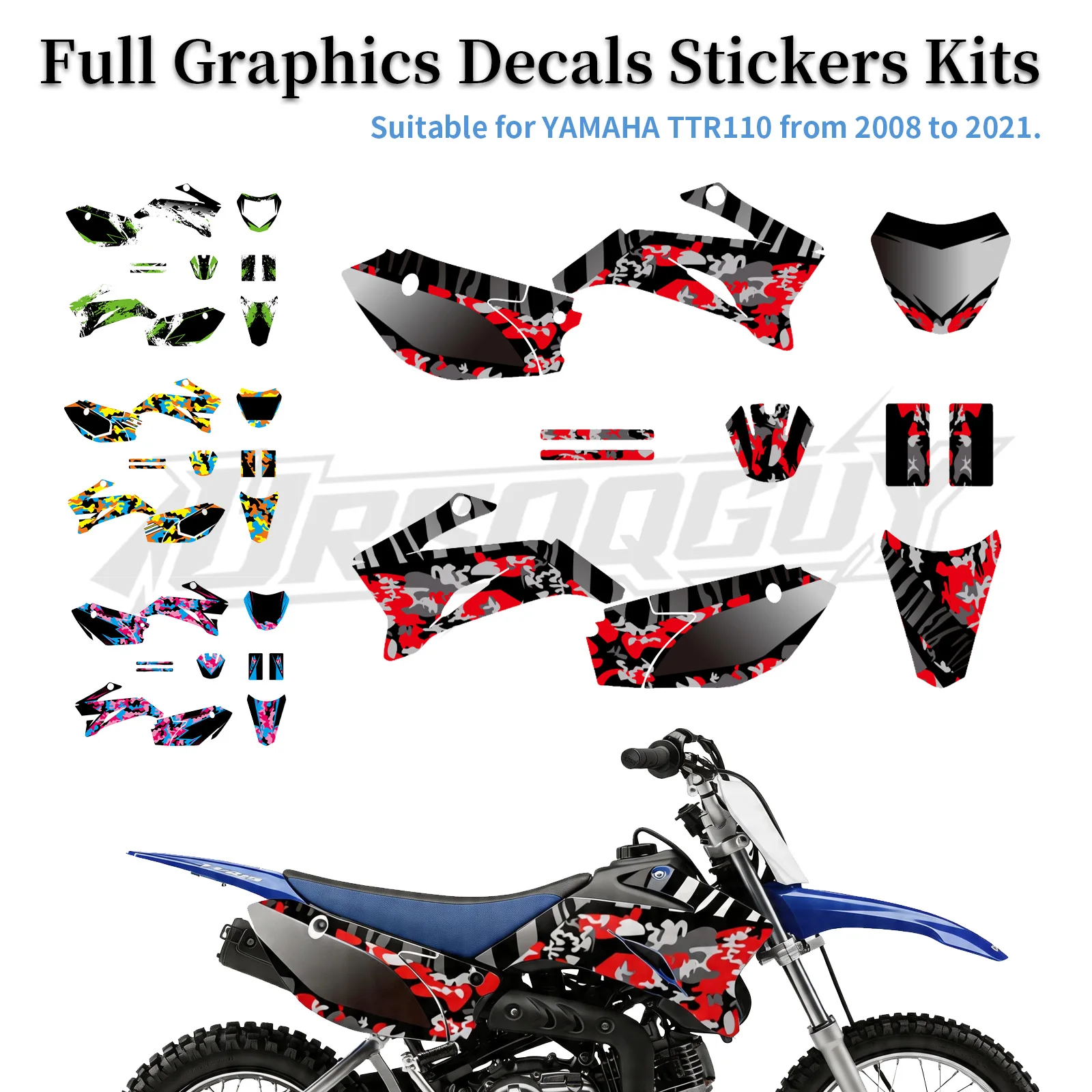 For Yamaha TTR110 2008-2025 Motocross Fairing Graphic Background Decal Sticker Kit Customized Stickers Decoration