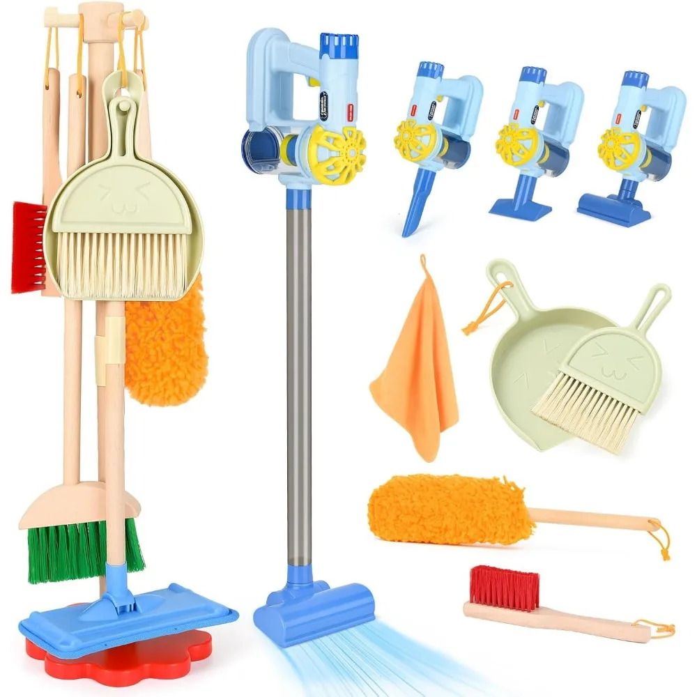 

Wooden Toddler Cleaning Set - 11Pcs Kids Toy with Working Vacuum, Broom & Mop for Ages 3-6