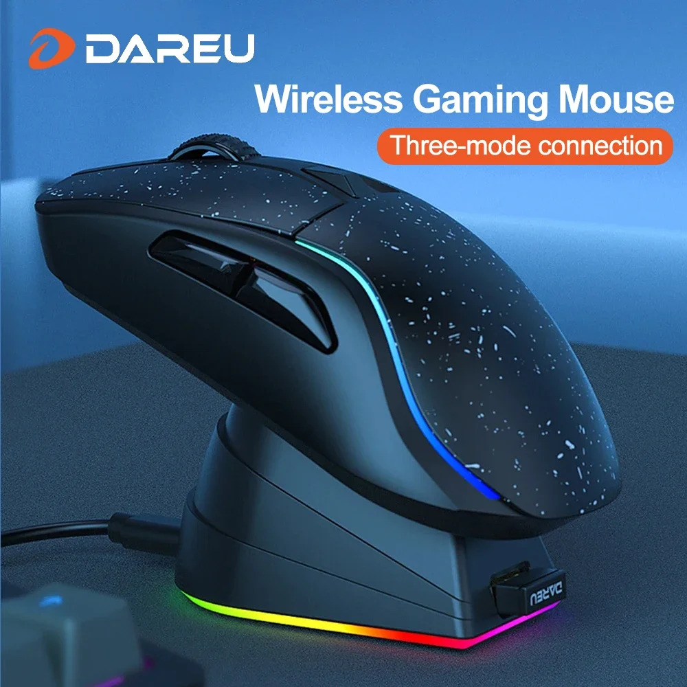 Imagem -01 - Dareu-wireless Bluetooth Gaming Mouse Tri-mode Conecte com Fio com Base de Carregamento Botões Kbs Ous para Laptop pc Gamer dareu wireless bluetooth gaming mouse tri mode conecte com fio com base de carregamento botoes kbs ous para laptop pc gamer 01
