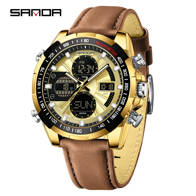 SANDA 5105 Dual Display Large Dial Men's Watch Electronic Quartz Dual Movement 5ATM Waterproof Outdoor Sports Hardcore Watch