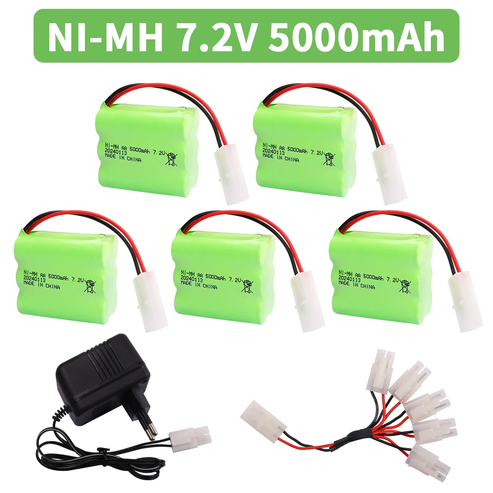 

7.2V 5000mah Ni-MH Battery with 7.2v Charger For Rc toys Car Boats Robot Guns Tank Train NIMH AA 7.2v Rechargeable Battery Pack