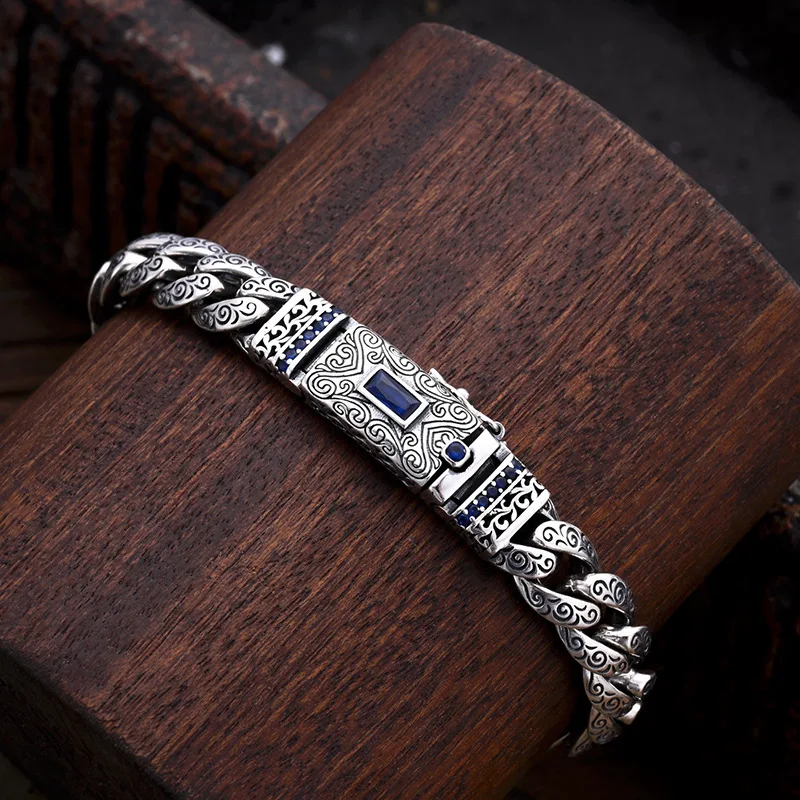 Retro Lines Flower Chain Bracelet Men Jewelry Personality Crystal Stones Bracelet Male Hand Accessories 22 20 18cm
