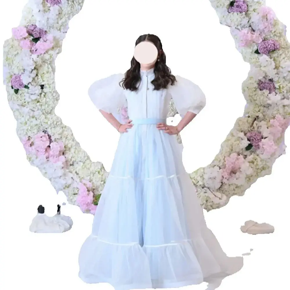 

Sunnypetal Light Blue Gradient Sequins Floral Princess Flower Girl Dress Prom Pageant Gowns