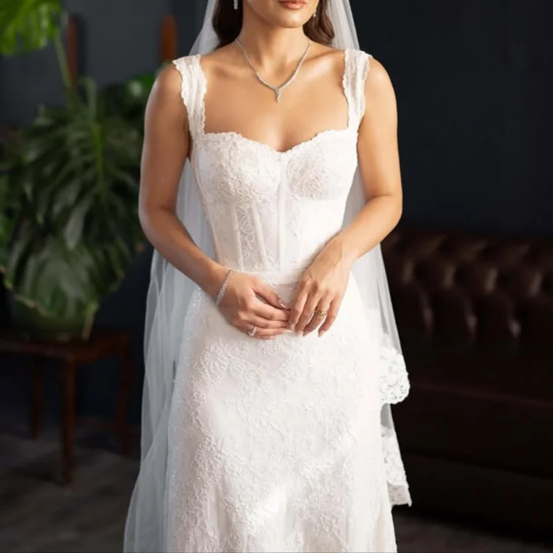 

Ivory White Wedding Dresses off-shoulder fishtail flower decal Gowns slit Made wedding dress Customized