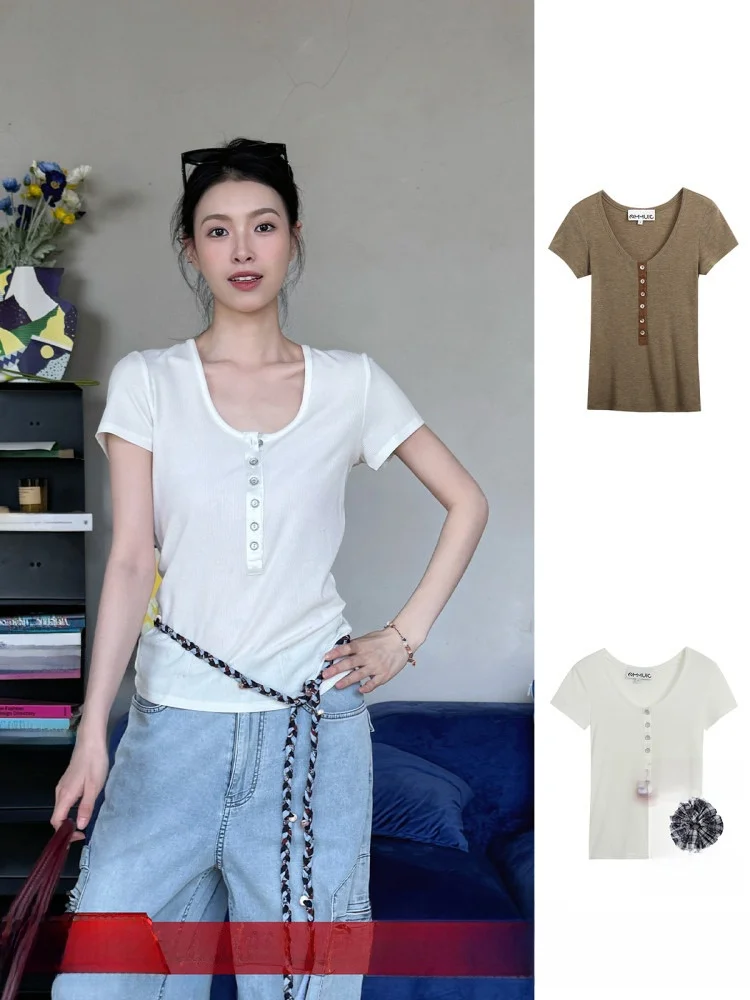 

Elastic Slim Fit ort Sve T-irt Buy Hand Store Pure Color Commute Sle round Ne Casual Straight Tube Women'...