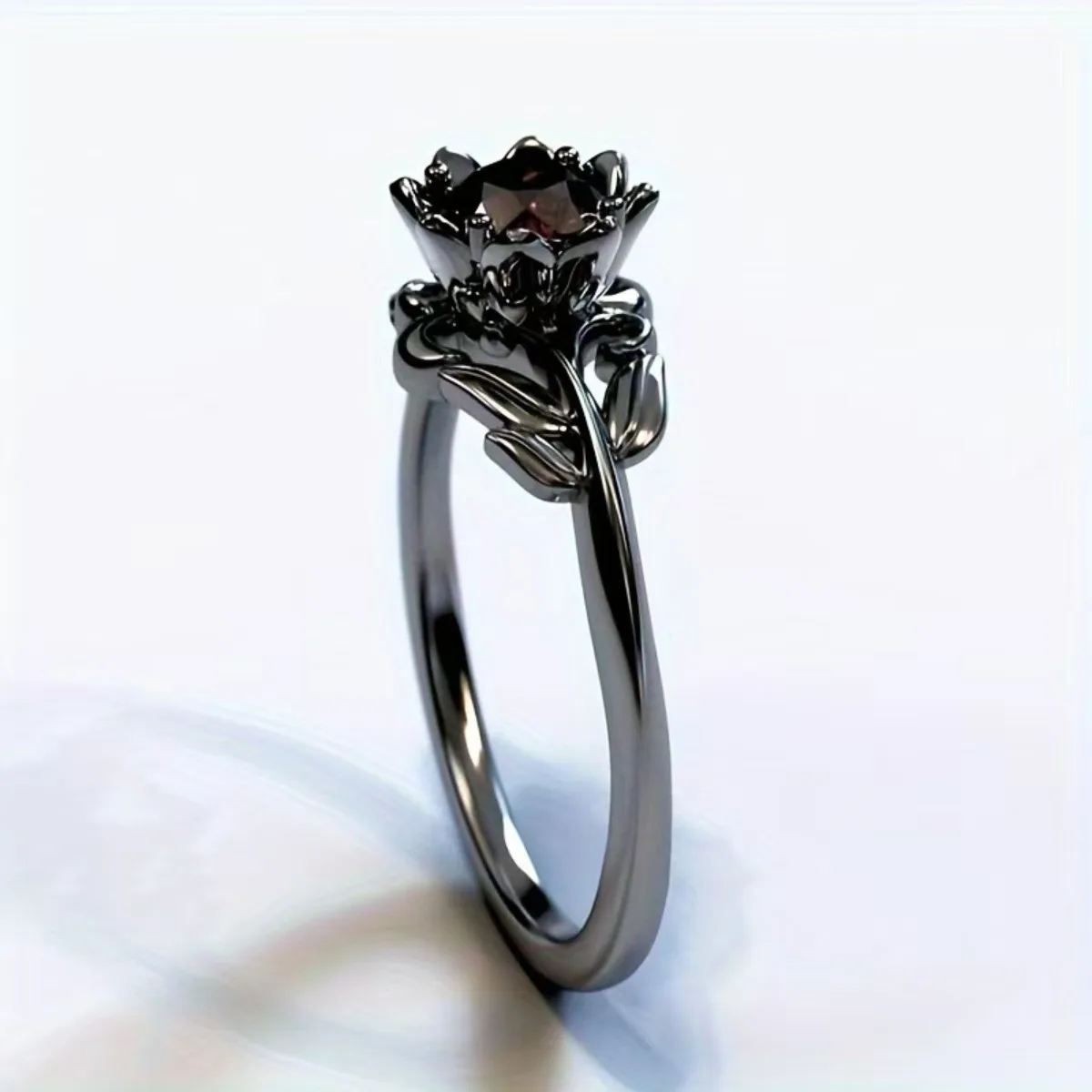 Simple New Unique Fashion Originality Border Texture Jewelry Ladies Flower Ring Electroplating Gun Black Hand-inlaid Ring