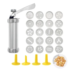 Cookie Press Gun and Icing Set Christmas Spritz  Alloy Churro Maker With  4 Pastry Tip 20 Discs Biscuit Mold Tool