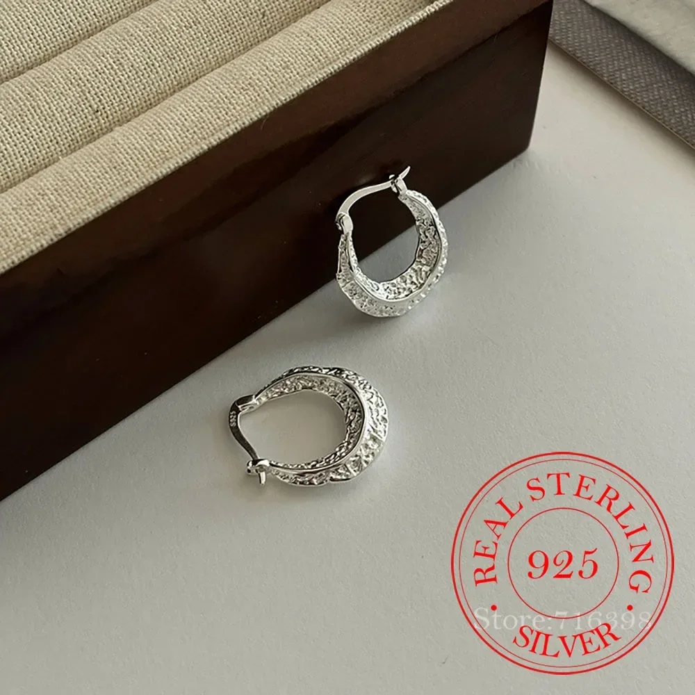 

Корейские серьги-кольца из стерлингового серебра 925 пробы с геометрической простой текстурой для женщин, вечерние свадебные аксессуары, ювелирные изделия, рождественские подарки