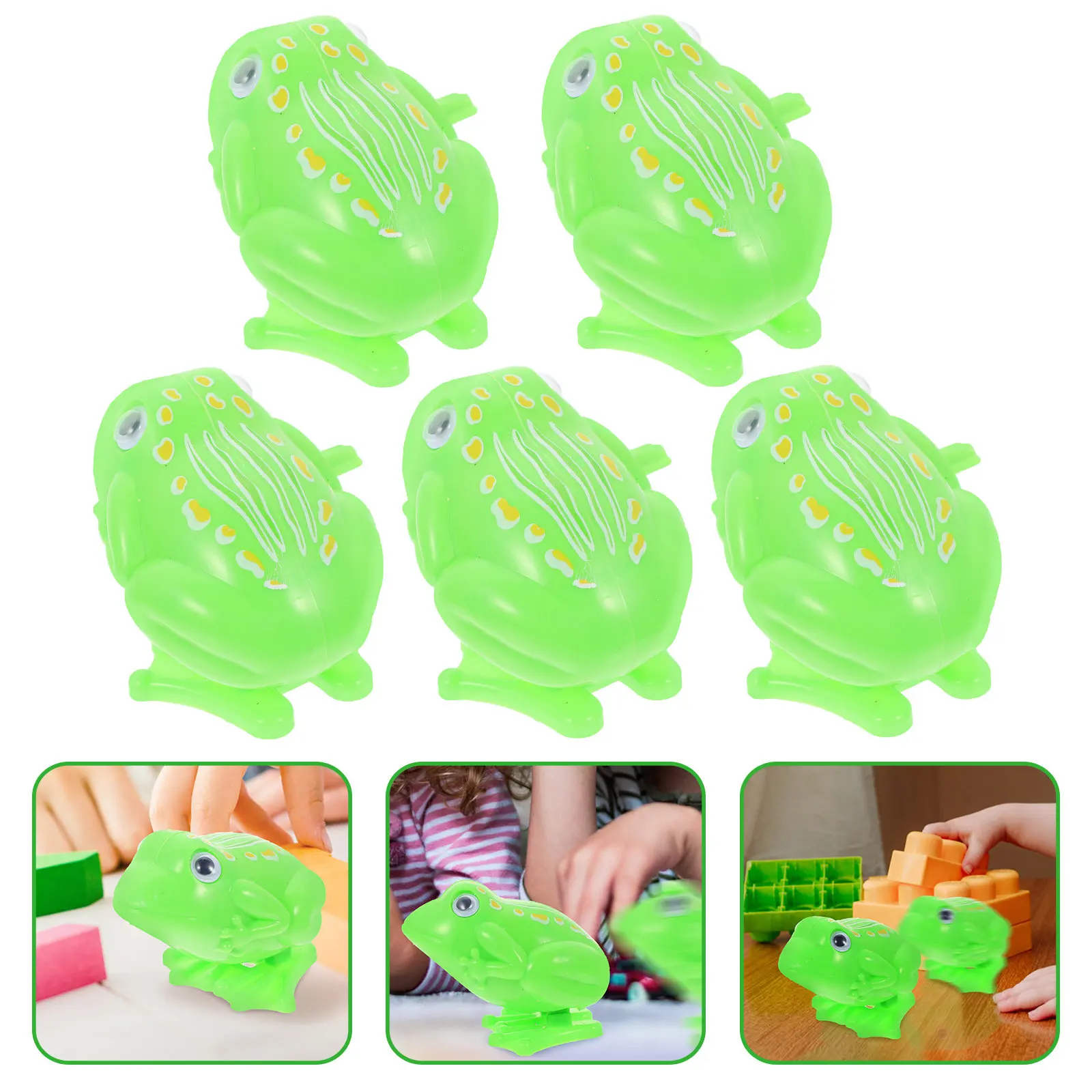5Pcs Creative Wind-Up Clockwork Frogs Decorative Fun Jumping Kids Motor Skills Early Learning Gift Cartoon Clockwork Toys