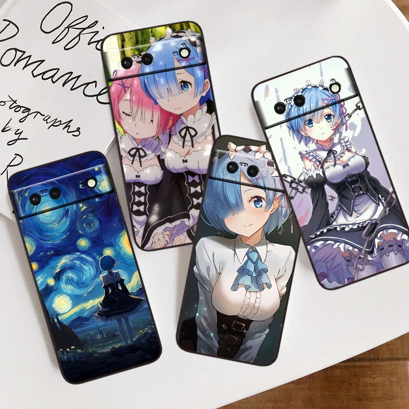 Anime Cool Cute R-Rem For Google Pixel 9 8 7A 7 6A 6 5A 5 4 4A XL 5G Black Silicon Shockproof Shell Cover Phone Case