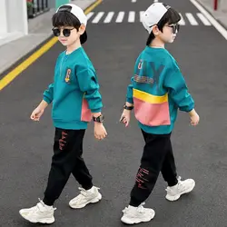 2024 autumn winter Boys Tracksuit velvet patchwork letters rainbow sweatshirt + Leggings Pants Suit Clothes children Set 12 14 Y