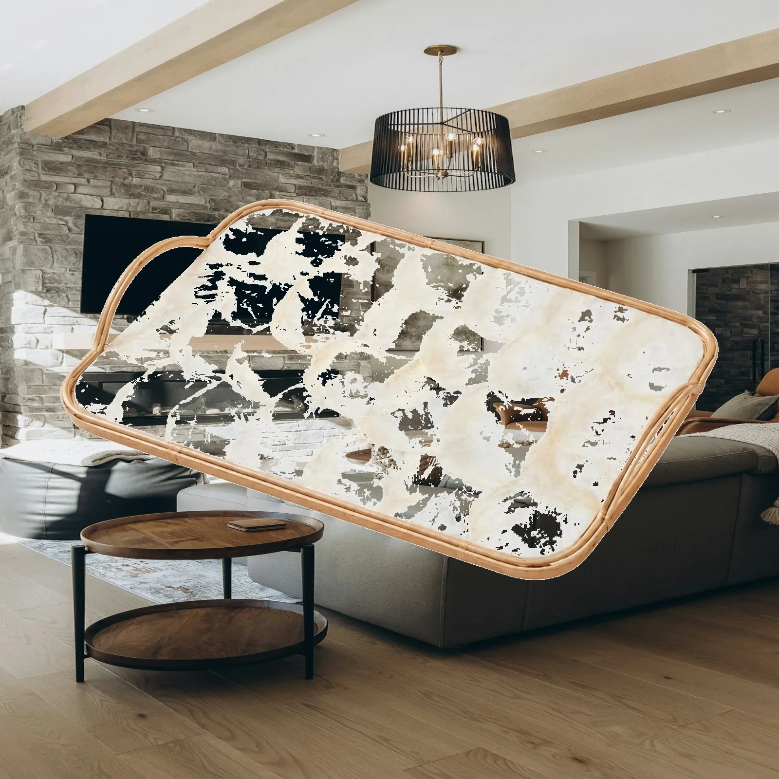 Mother of Pearl Decorative Tray with Handles for Living Room Coffee Table Organizing Jewelry Keys Snacks Elegant Storage