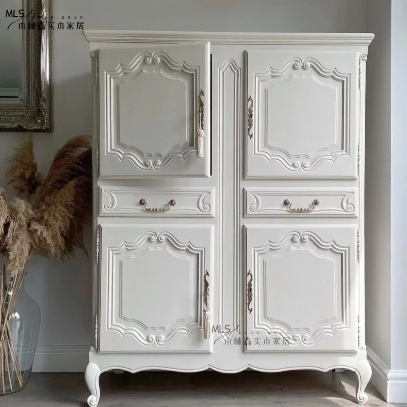 

American Carved Solid Wood Antique Vintage Wardrobe Restaurant French Locker French Wardrobe Movable
