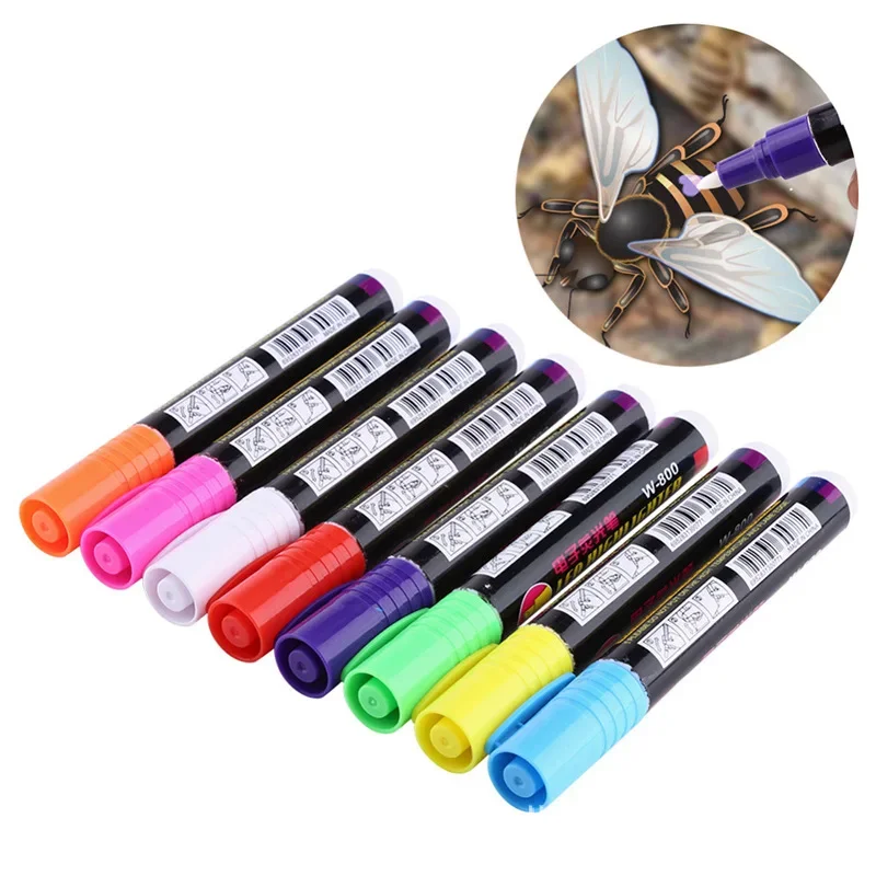 8PCS NEW  Beekeeping Tool 8Pcs Bee Pen 8 Colors Queen Bee Marker Pen Beekeeper Highlighter LED Board Marking Marker