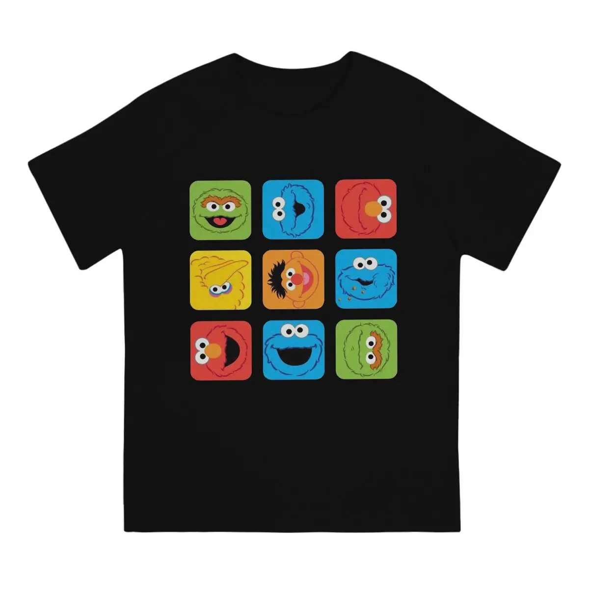 Sesame Street Cubed Faces Pattern T Shirt Graphic Men Tees Summer Clothing Harajuku Crewneck TShirt