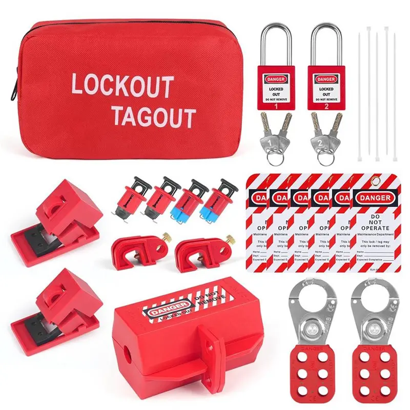 FYBL-50X Lockout Tagout Kits Electrical, Lockout Tagout Station Safety Hasp Latch, Lockout Tags/Circuit Breaker