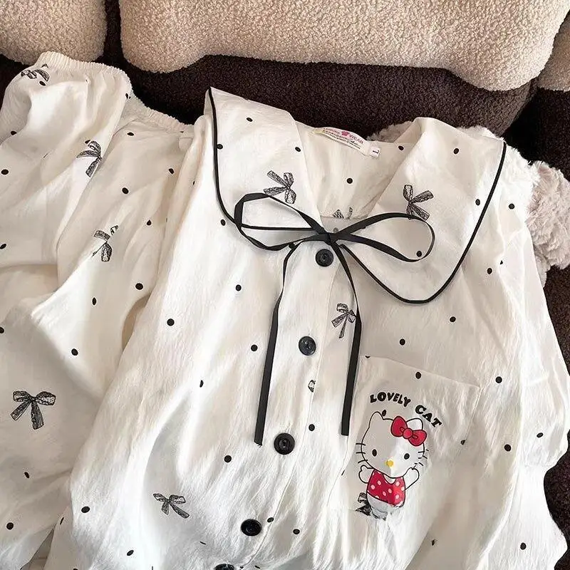 

Sanrio Hello Kitty women's Pajamas Set Sleepwear Long Sleeve Long Pants Cloud Cotton Home Polka Dot Bow Cartoon Cute Comfortable