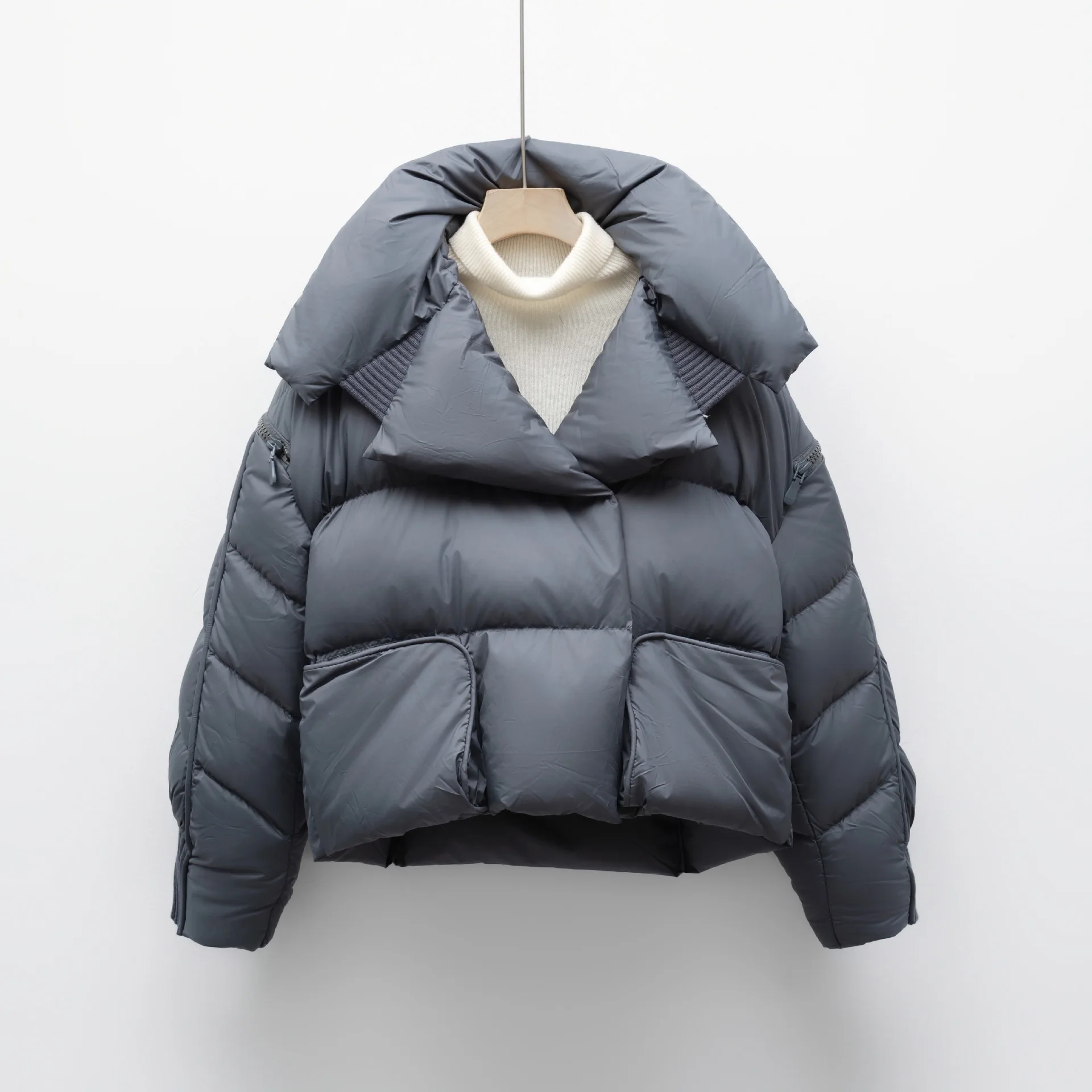 Overcoat New Fashion Women Down Jacket Winter White Duck Down High Quality Knitted Patchwork Lapel Women Down Jacket
