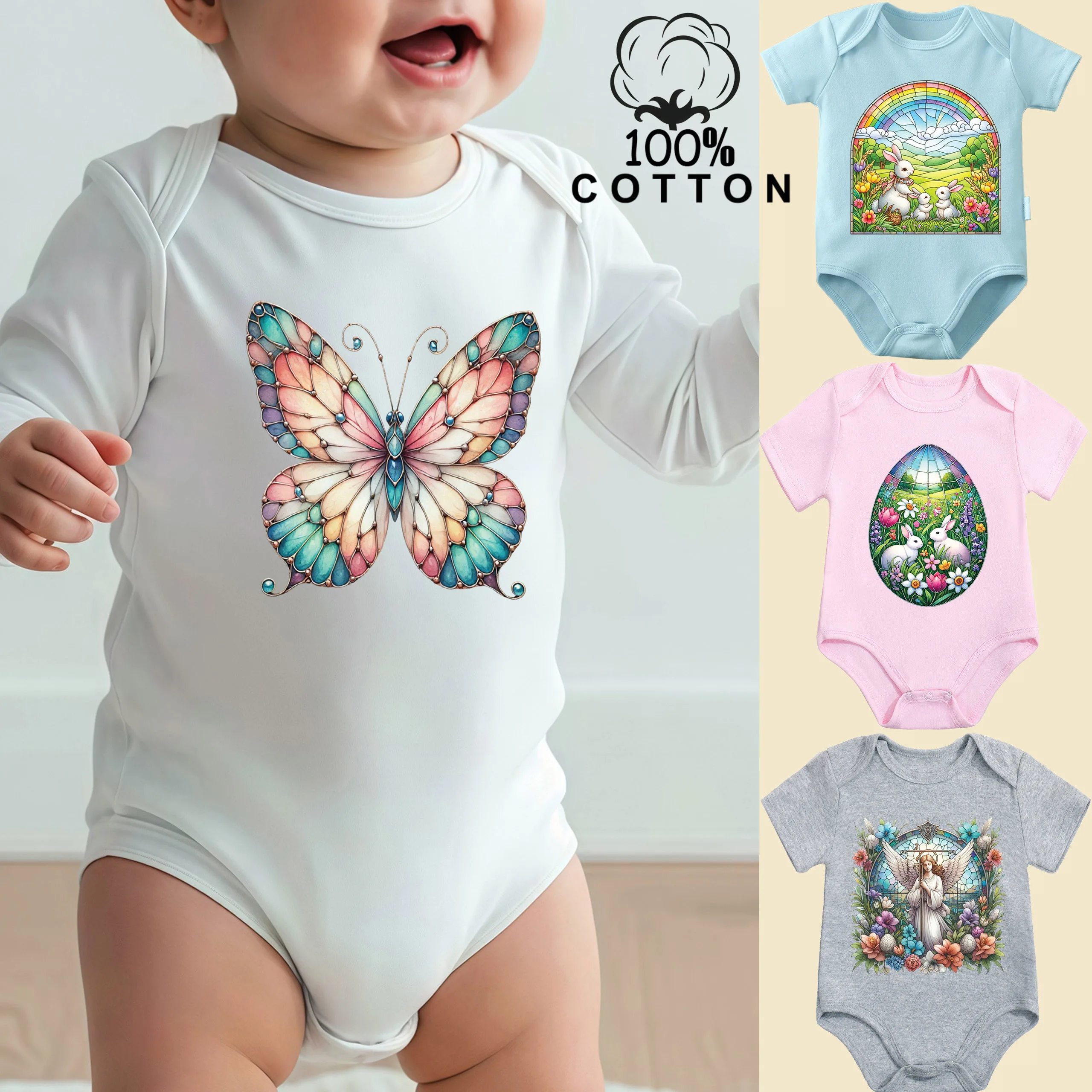 

Комбинезон из чистого хлопка с милым принтом пасхального кролика/милым детским рисунком, удобная одежда для малышей, комбинезон для новорожденных от 0 до 12 месяцев