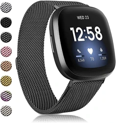 ミラネーゼメタルブレスレット,磁気ループ,fitbit versa 4 3用,センスライト,2バンド