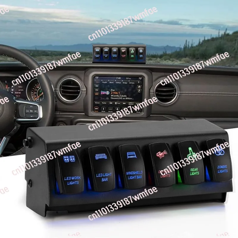 

6 Gang Switch Panel Kit, Car Control Relay System Wiring Harness Automatic Dimmer Switch for Automotive Vehicle