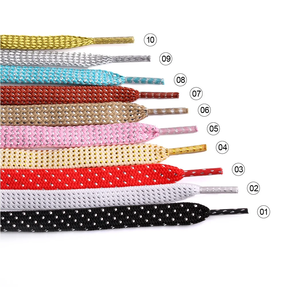 1Pair Shoelace Fashion Polyester Colors Inlaid With Silver or Dold Wire Hollow Flat Shoelaces for Sneaker Shoe Lace