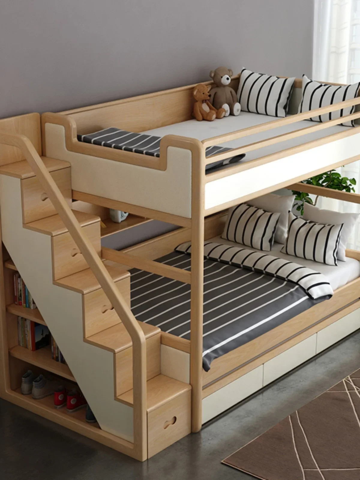

Customizable Upper and lower beds Bunk beds Ash wood Solid wood Three layers of the same width Parallel sub