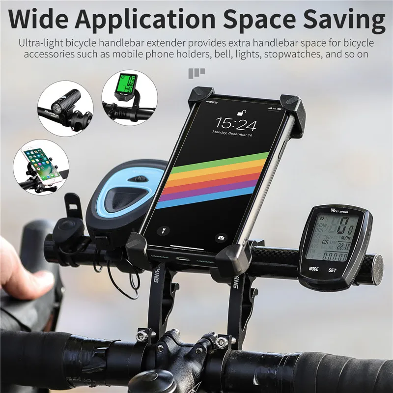 WEST BIKING MTB Carbon Handlebar Extender Road Bike Integrated Handle aluminum Extension Bar Bike Computer Light Phone Stand