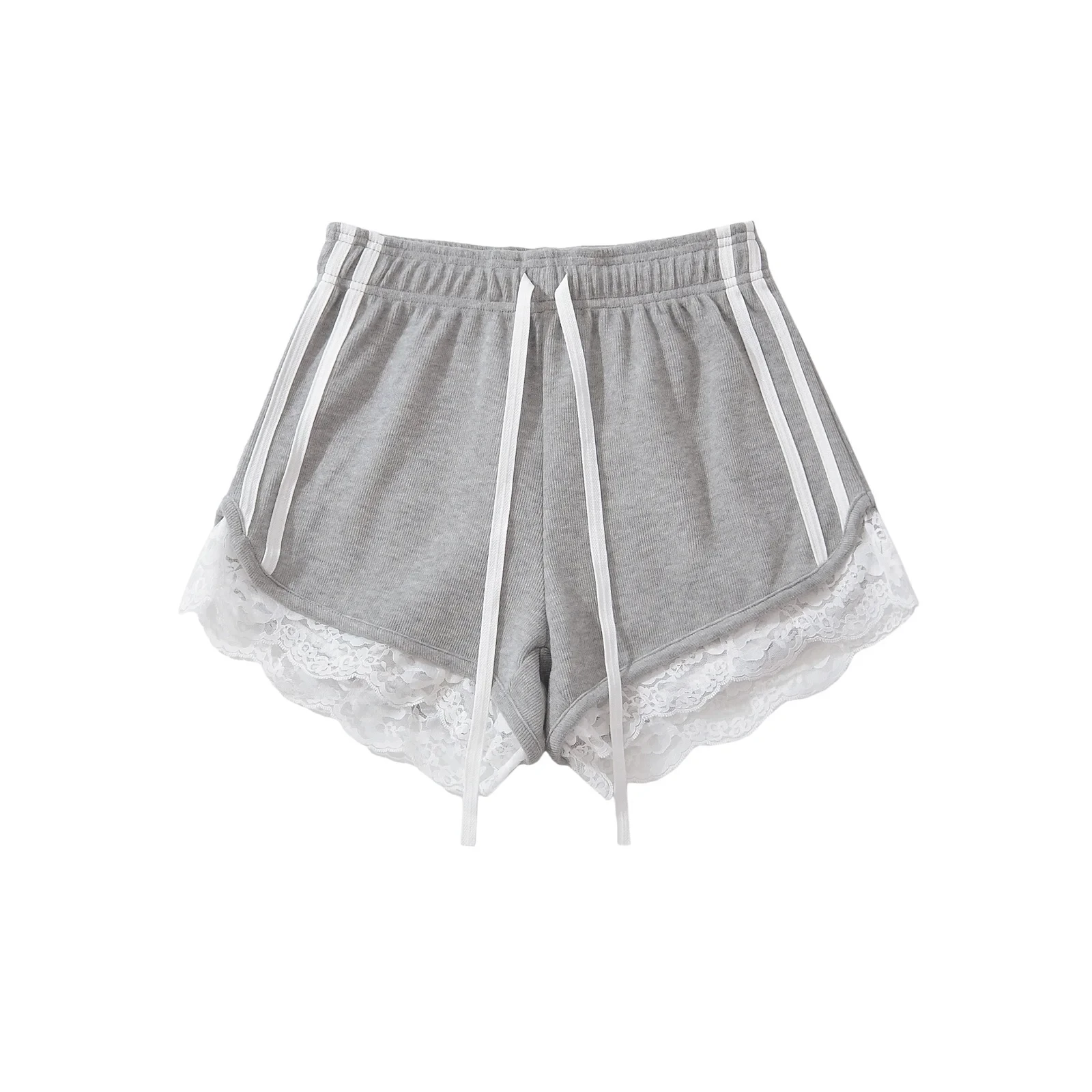 American Sle dentelle garniture épissure orts maison Simple décontracté jambe large pantalons de sport été taille haute polyvalent pantalons pour femmes