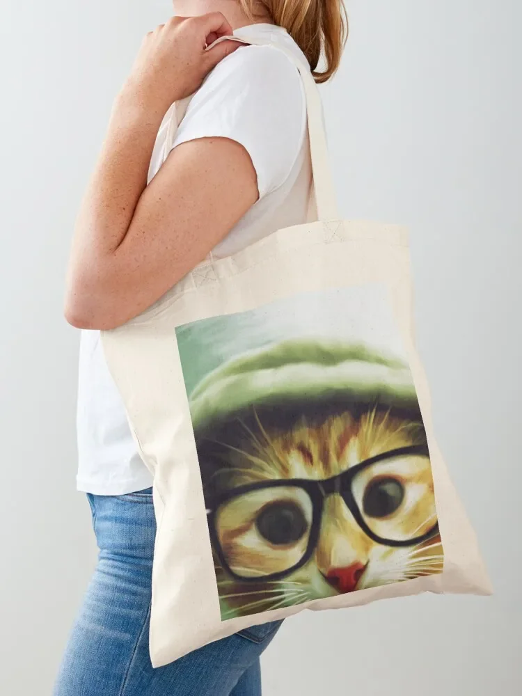 

Vintage Cat Wearing Glasses Tote Bag Shopper cute pouch bag hand bag ladies reusable shopping bags