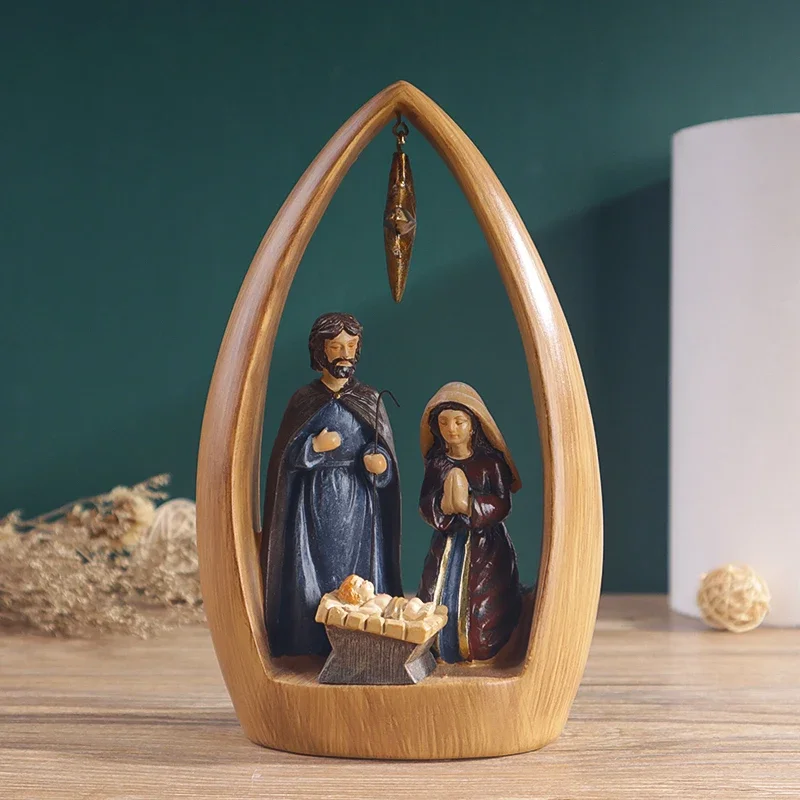 

Jesus Nativity Scene Sculpture Resin Ornaments Living Room Bedroom Porch Desktop Decoration Ornaments Religious Art Collection