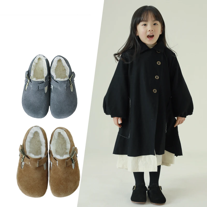 Suede Leather Girls flat shoes Genuine Leather warm Cloud plush Children\'s snow shoes cozy Boys Birkenshoes Kids casual shoes