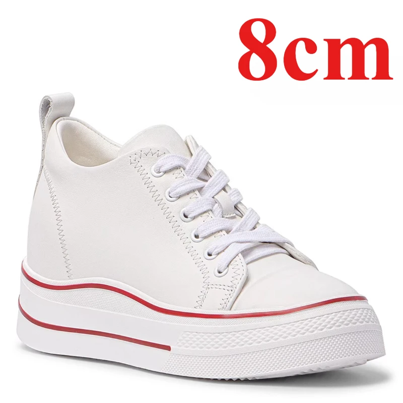 Genuine Leather White Board Shoes for Women's 10cm Elevator Shoes Comfortable Thick Soled Height Increasing Casual Sports Shoes