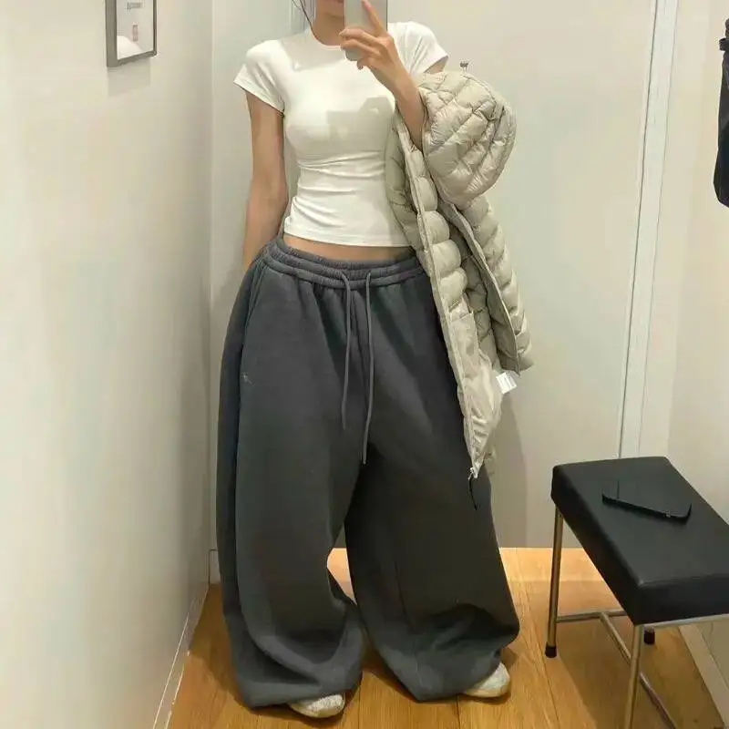 Trendy Faul Stil Casual Bodenlangen Jogginghose frauen Straße Hip Hop Mode Breite Bein Hosen Lose Jogger Frauen Hosen