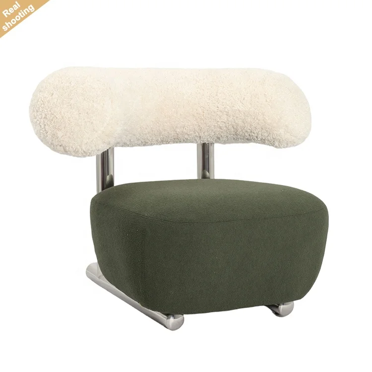 Reception Sofa Modern Stainless Steel Frame Wool Velvet Comfortable Single Sofa Chair Living Room Lounge Chair For