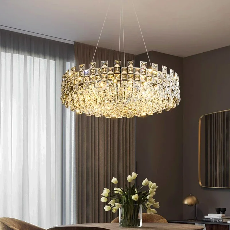 Modern Luxury Round Crystal Chandelier, Glamorous Ceiling Pendant Light for Living/Dining Room, High-End Home Decor Lighting