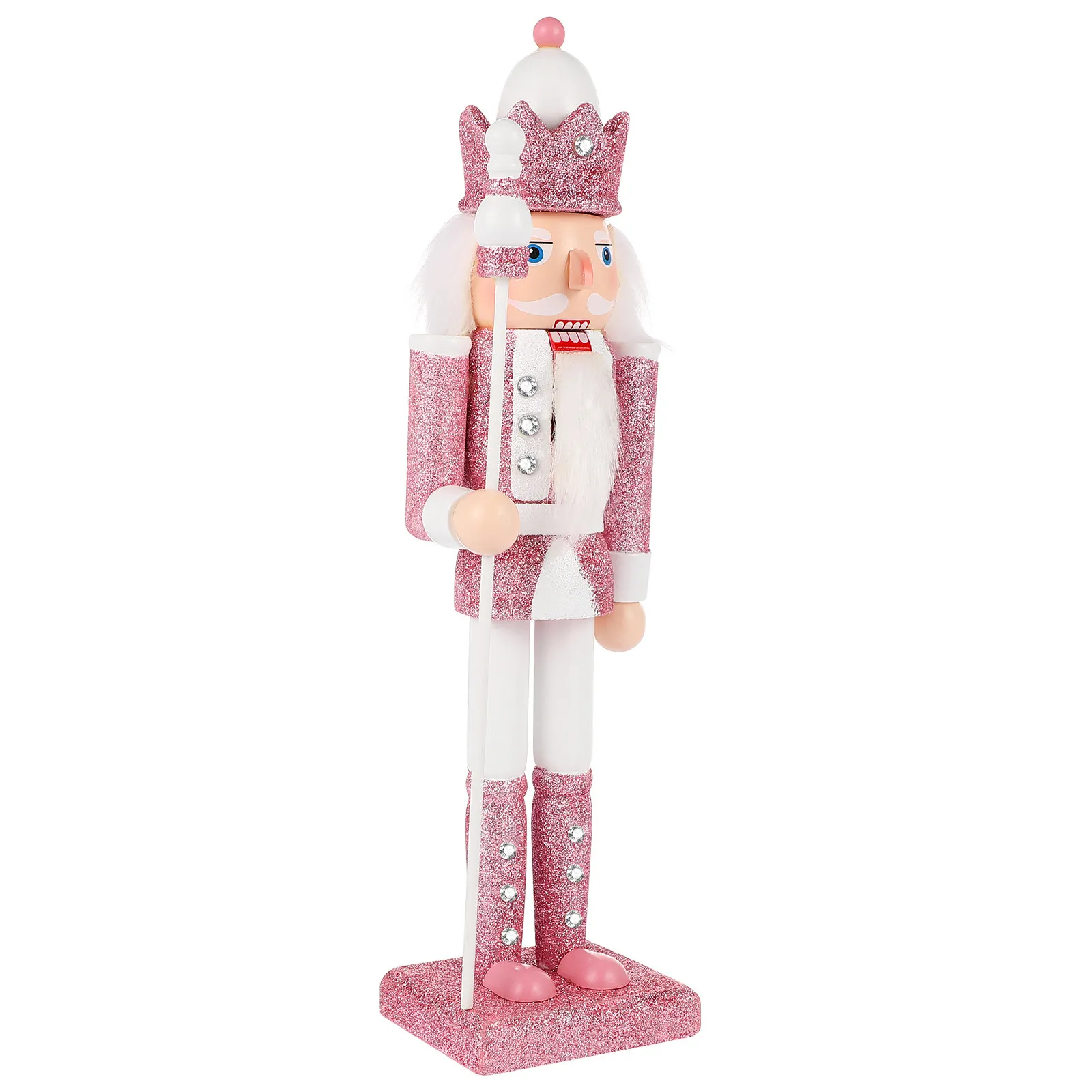 Wooden Nutcracker Decor Pink Glitter Finish Premium Crafted Holiday Ornament Vintage German Fairy Tale Inspired Christmas Home