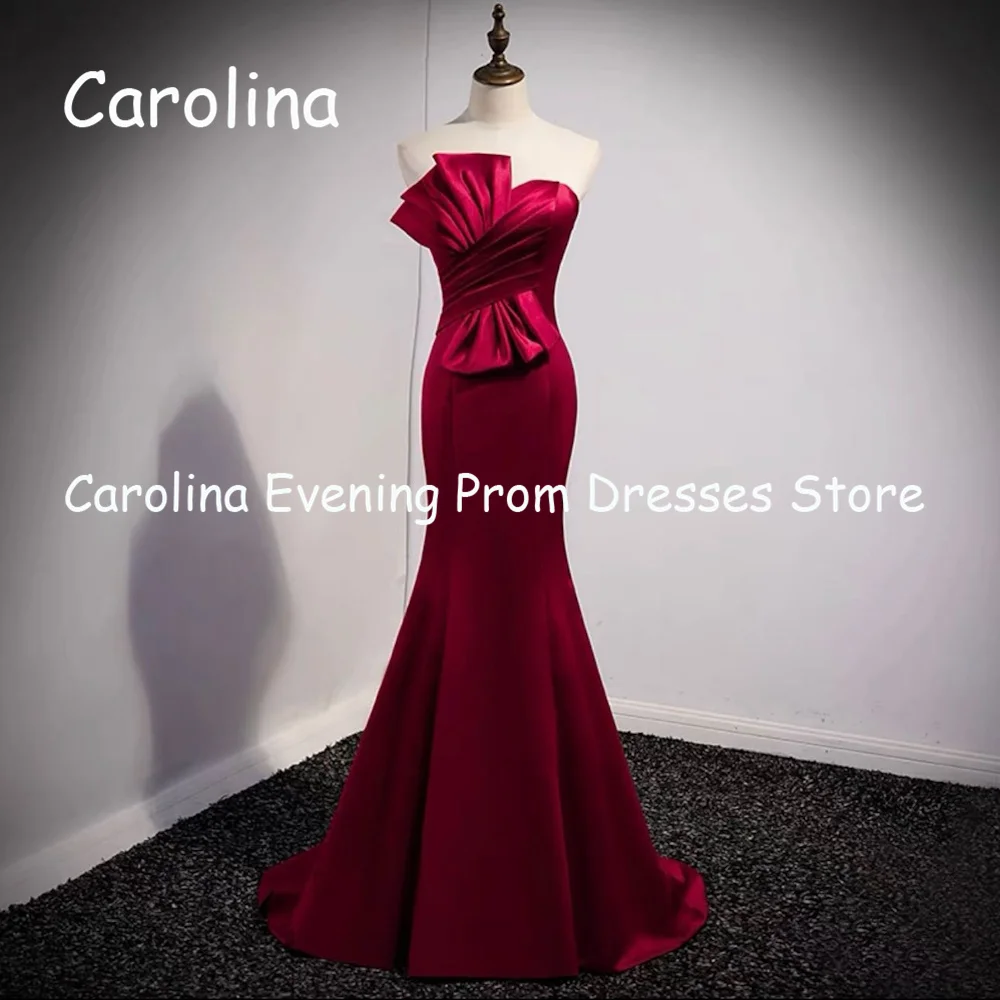 Carolina Satin Mermaid Strapless Ruffle Floor-length Prom Gown luxury Evening Formal Elegant Pretty Party Dress for Women 2023